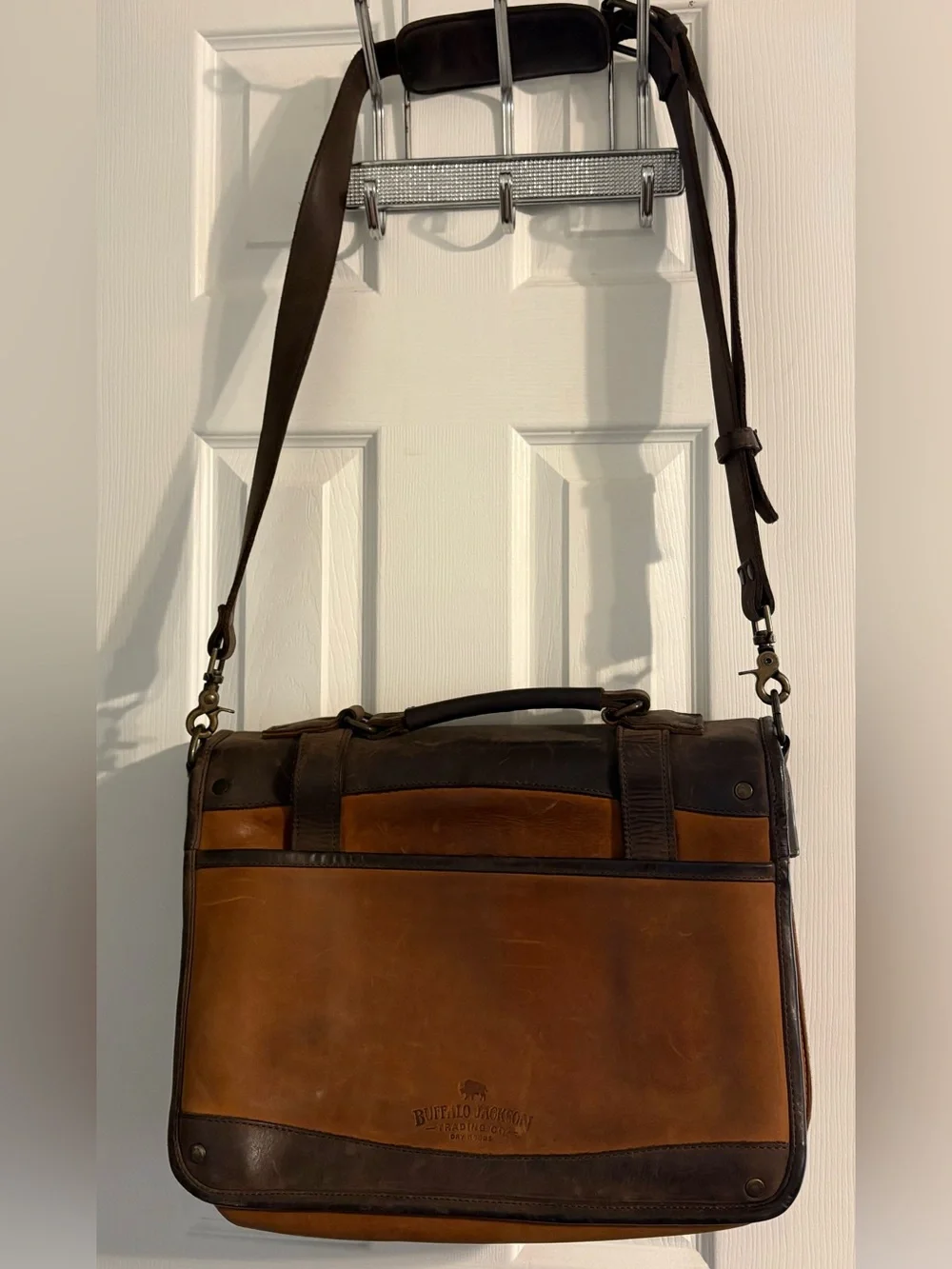 BUFFALO JACKSON TRADING CO. Men’s Roosevelt Leather Briefcase/Messenger Bag EUC